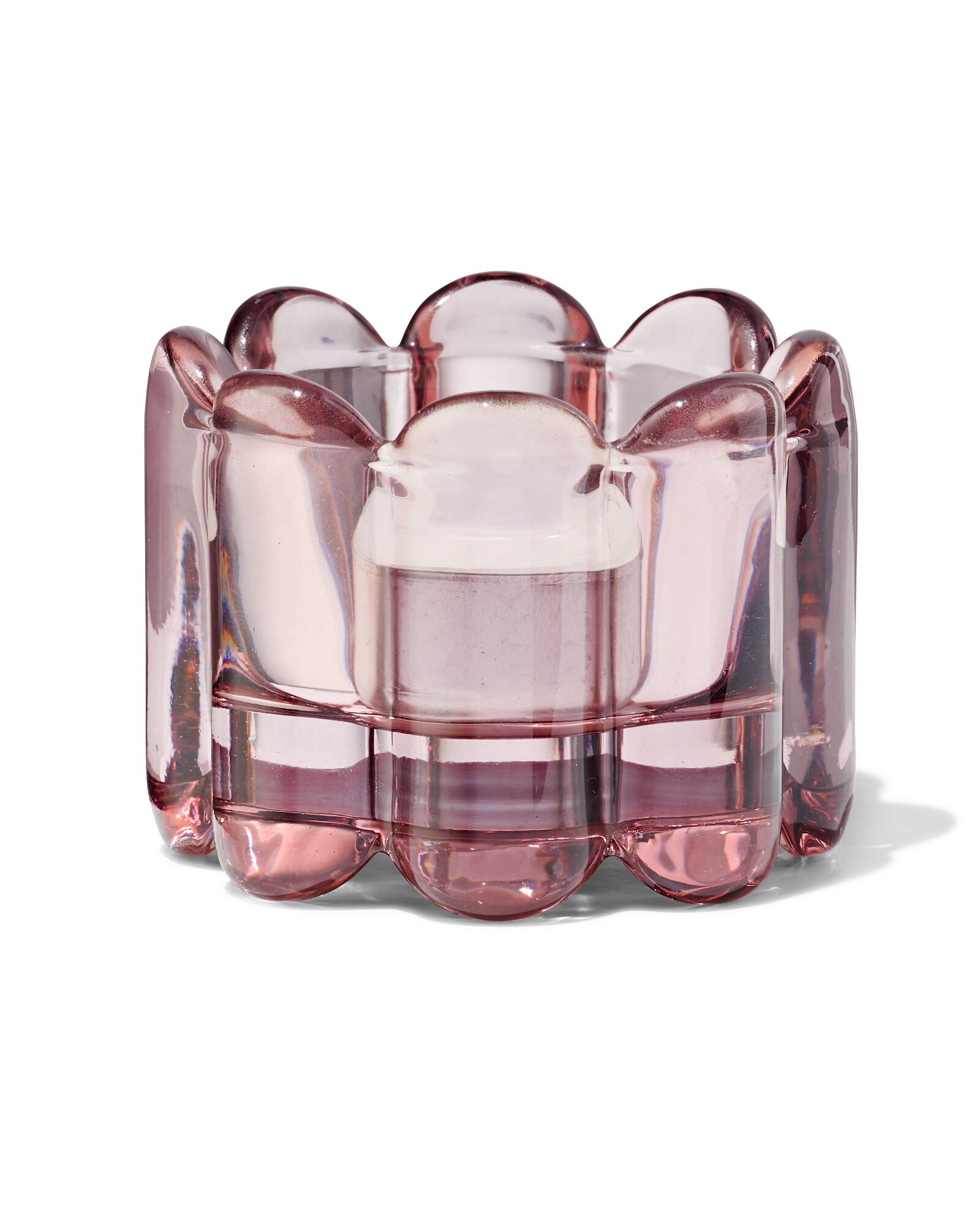 051 Theelichthouder Glas Ribbel Roze (roze)