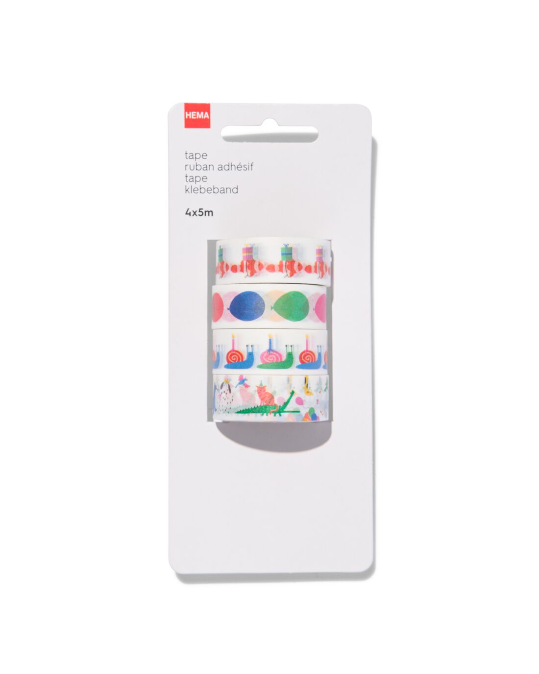HEMA Washi Tapes 5mx1.5cm Feestbeesten - 4 Stuks