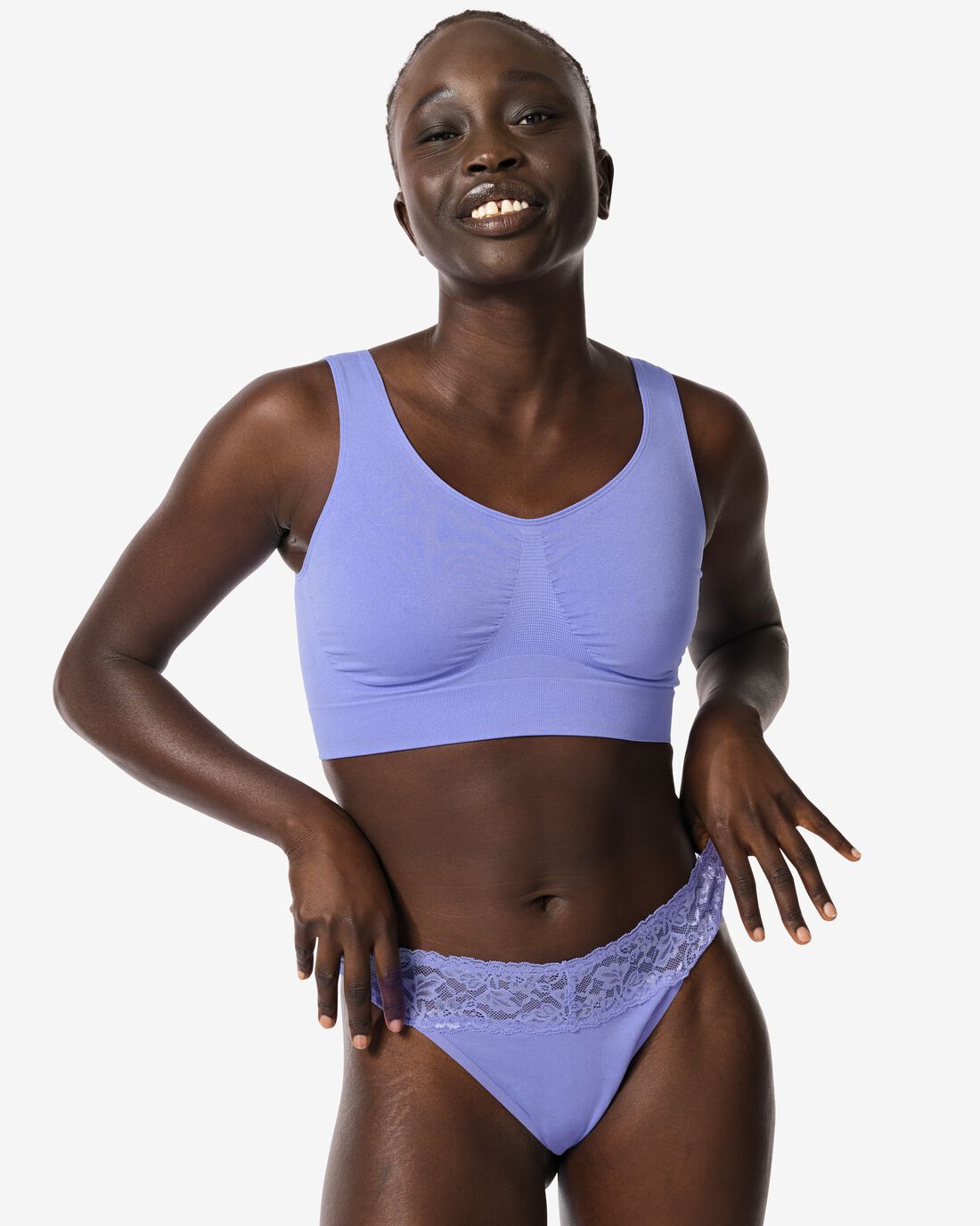 HEMA Damesstring Katoen Met Kant Blauw (blauw)