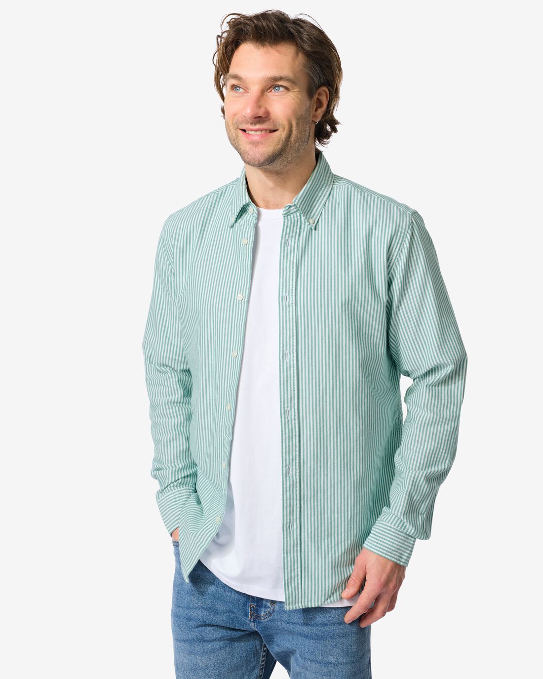 HEMA Herenoverhemd Strepen Felgroen (felgroen)