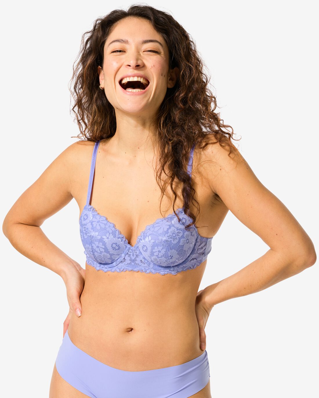 HEMA Voorgevormde Bh Met Kant Met Beugel Recycled Micro Blauw (blauw)