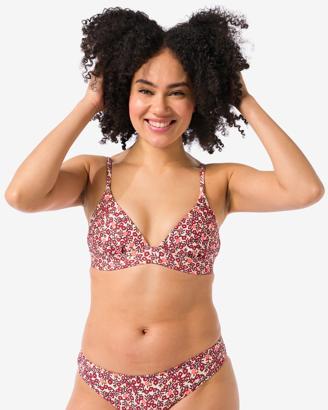 HEMA Dames Voorgevormde Push-up Bikinitop Triangel Rib Bloemen Multi (multi)