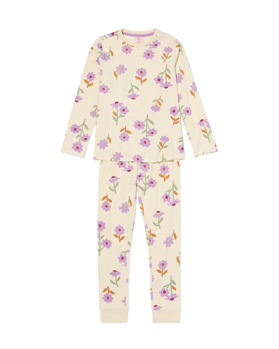 051 Kinderpyjama Rib Bloemen Gebroken Wit (gebroken wit)