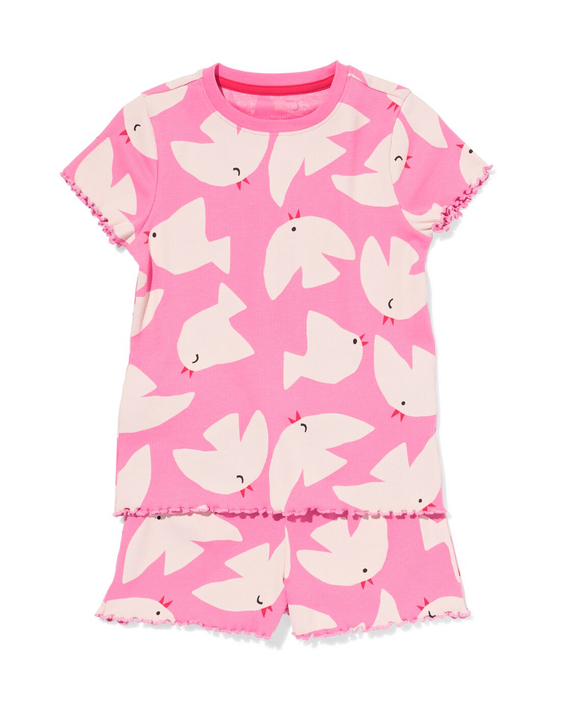 HEMA Kinder Shortama Rib Vogel Roze (roze)
