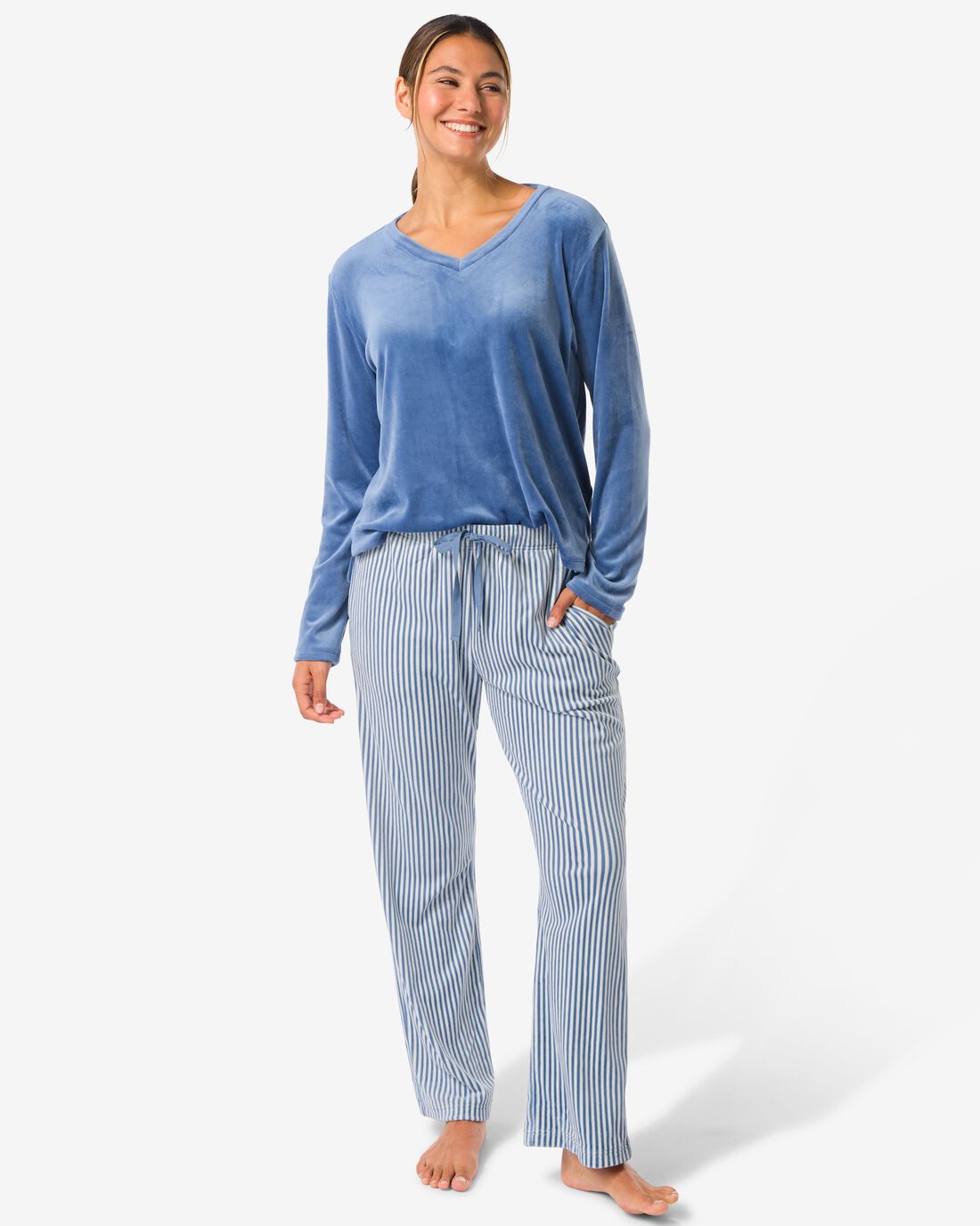 Dames Loungebroek Velours Strepen