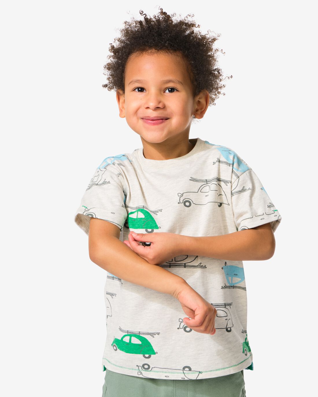 HEMA Kinder T-shirt Auto&apos;s Ecru (ecru)