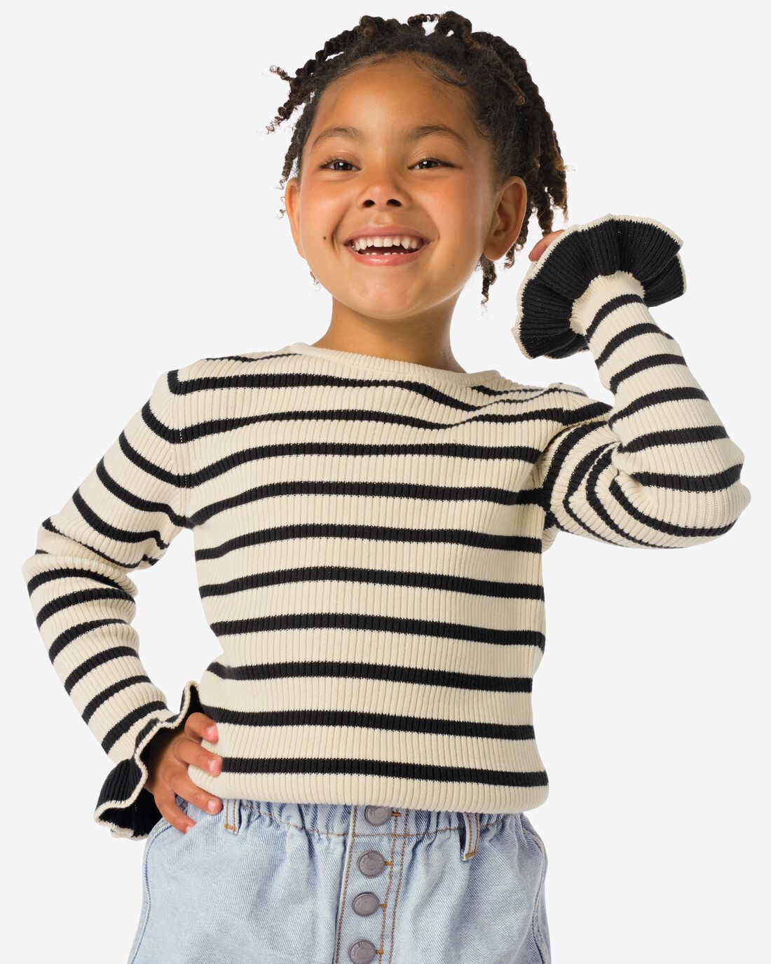HEMA HEMA Kindertrui Rib Strepen Ecru (ecru)