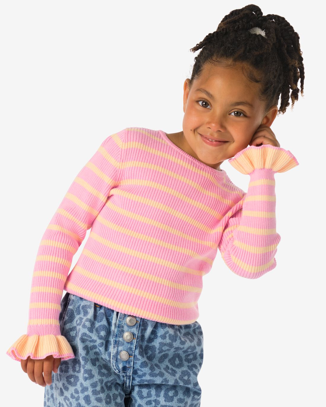 HEMA HEMA Kindertrui Rib Strepen Roze (roze)