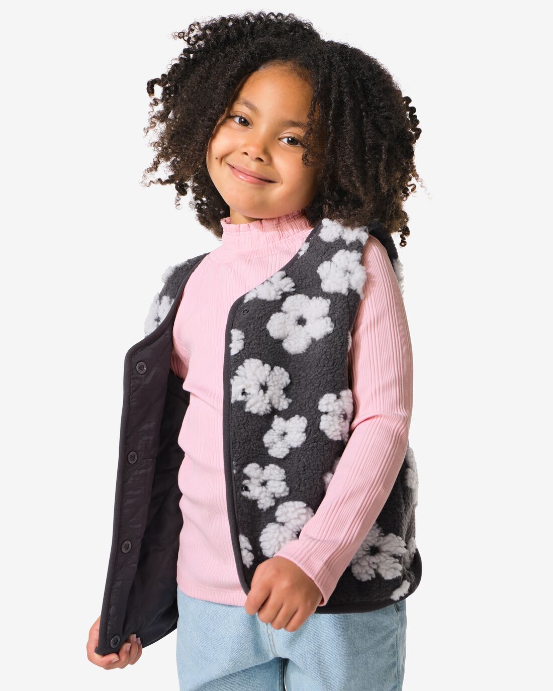 HEMA Kindergilet Bloemen Zwart (zwart)