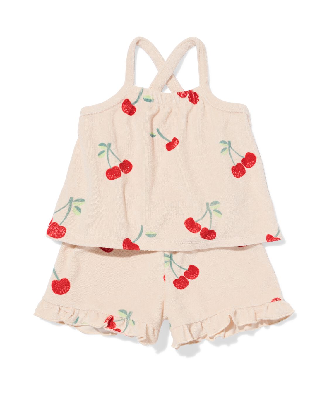HEMA Baby Kledingset Badstof Kersen Ecru (ecru)