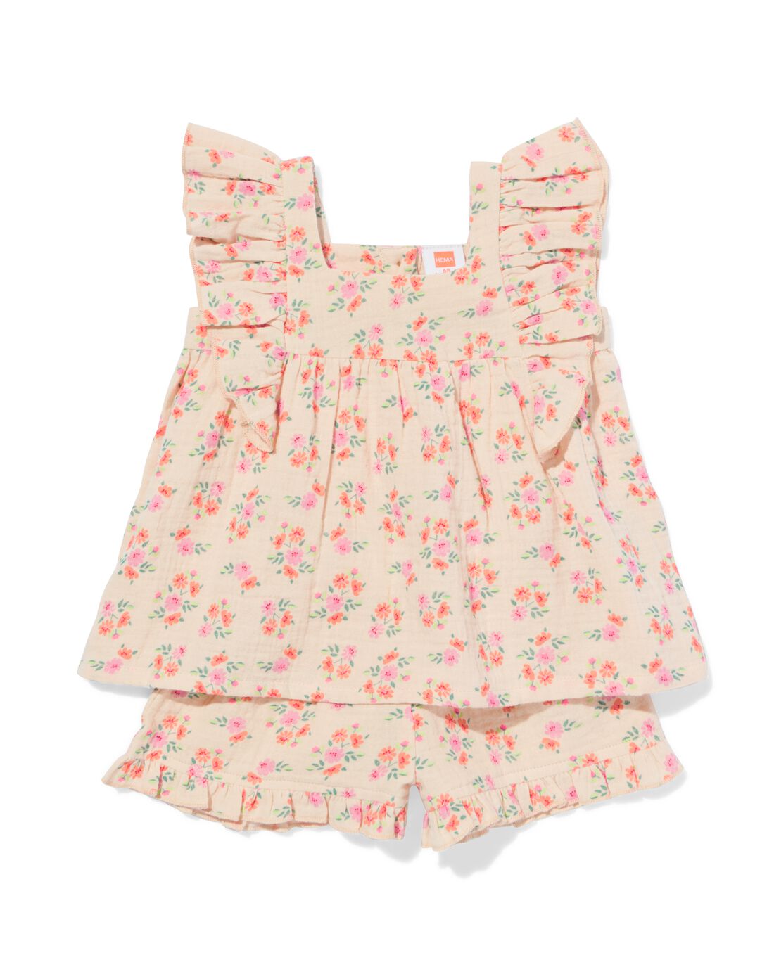 baby kledingset mousseline bloemen ecru