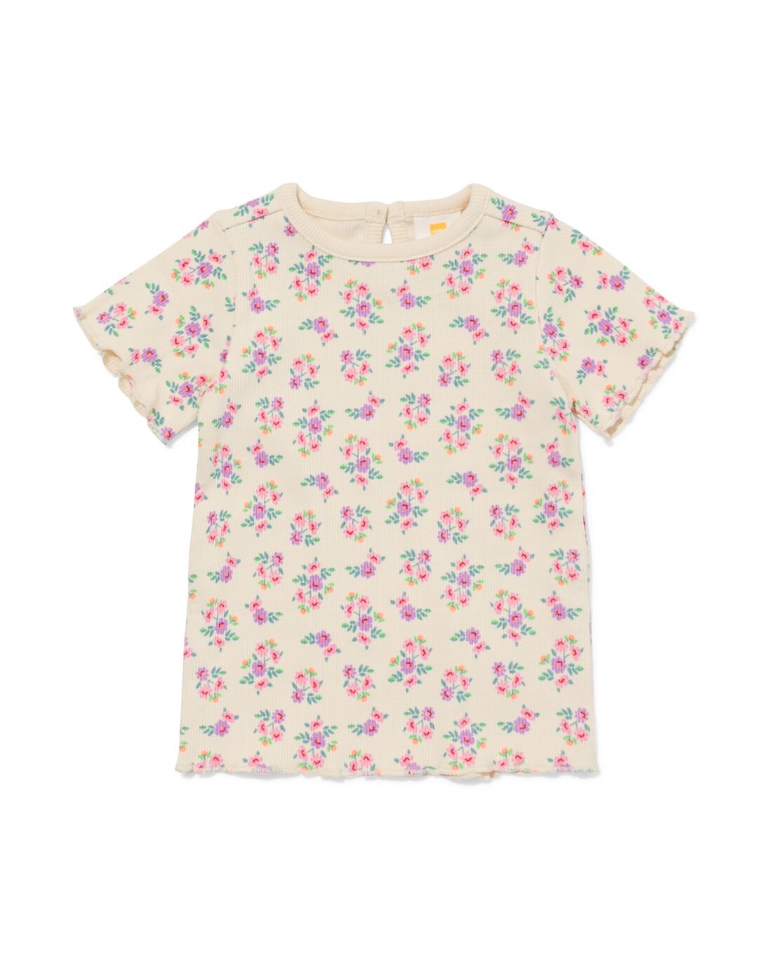 HEMA Baby T-shirt Rib Bloemen Ecru (ecru)