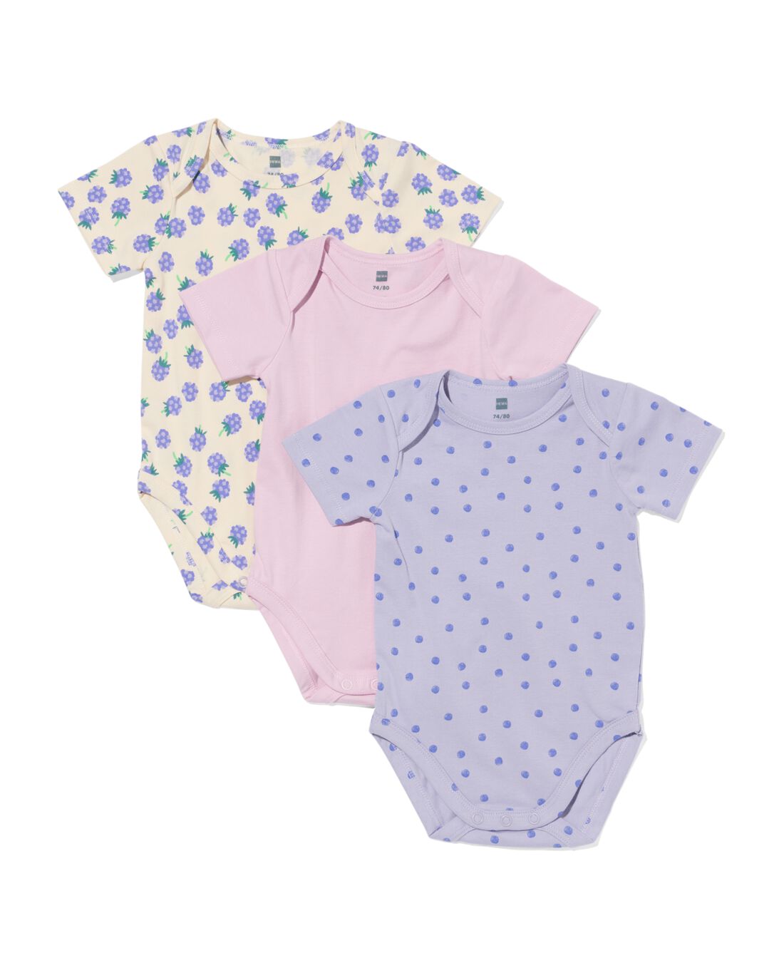 HEMA Rompers Katoen Met Stretch Fruit - 3 Stuks Paars (paars)