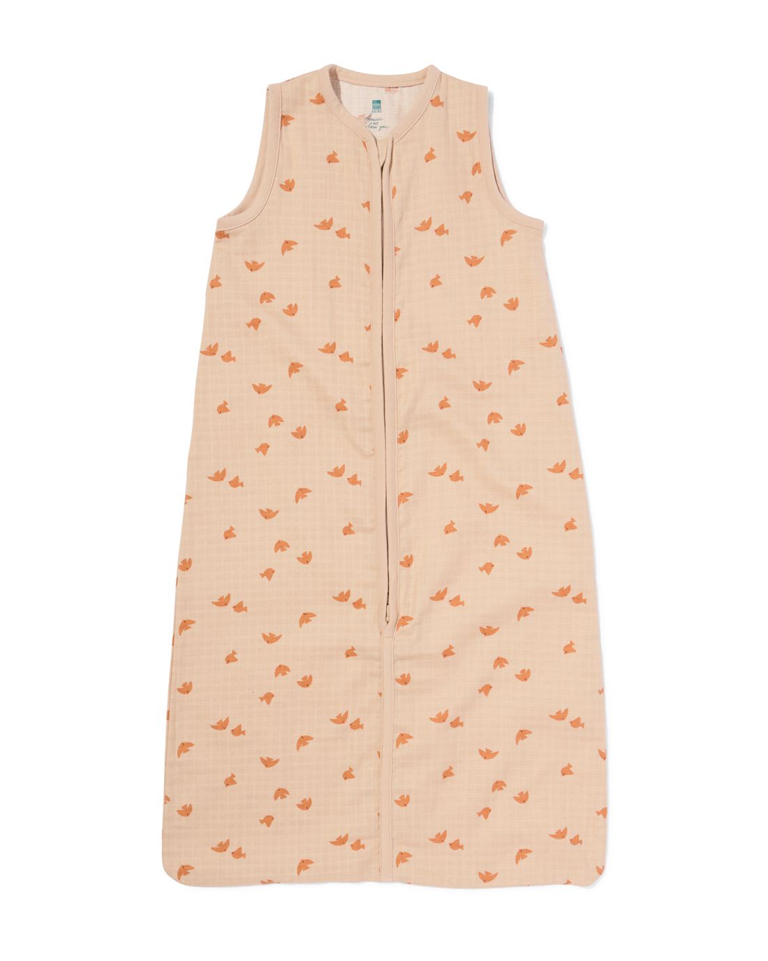HEMA Baby Slaapzak Mouwloos Mousseline 0.5tog Vogels Beige (beige)