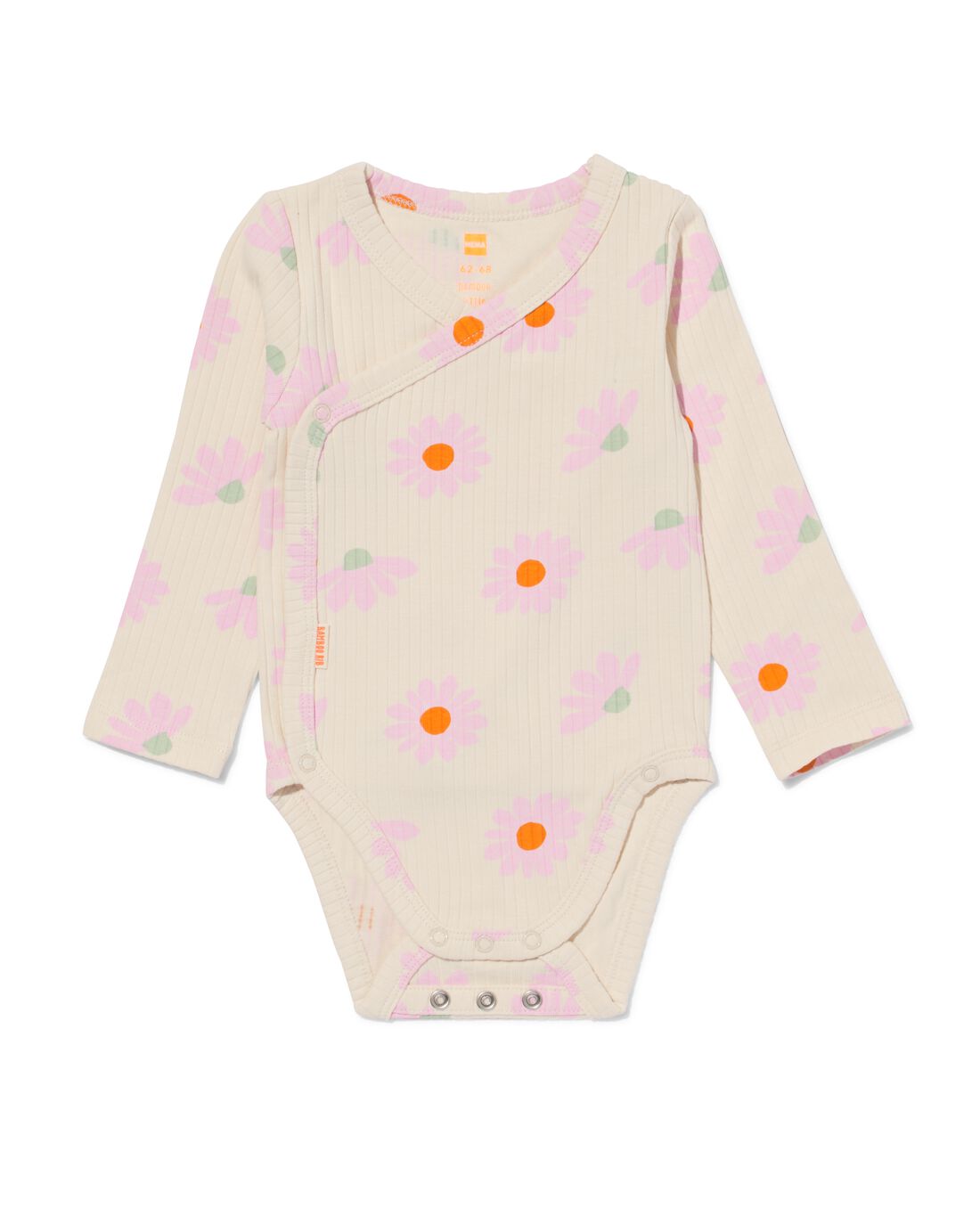 HEMA Newborn Meegroei Overslagromper Rib Met Bamboe Stretch Bloem Ecru (ecru)