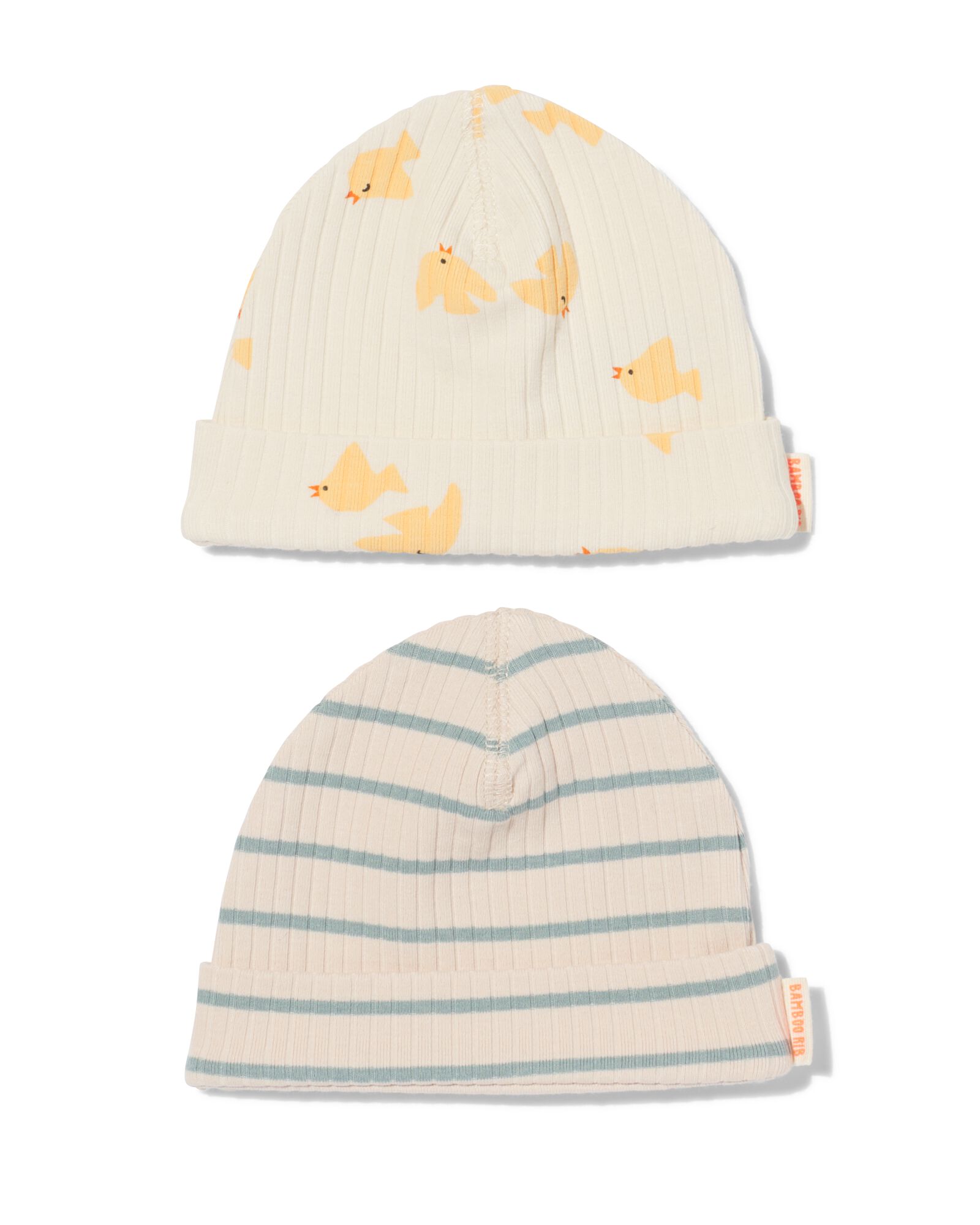 HEMA Baby Mutsen Rib Met Bamboe Vogels - 2 Stuks