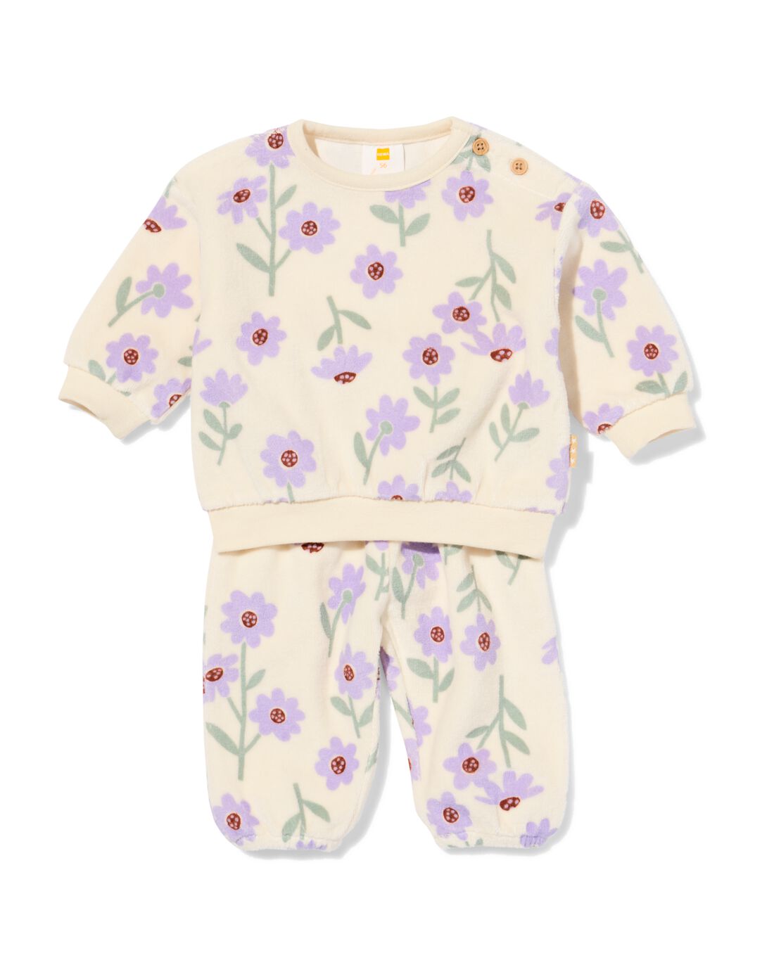 HEMA HEMA Newborn Kledingset Velours Bloemen Ecru (ecru)