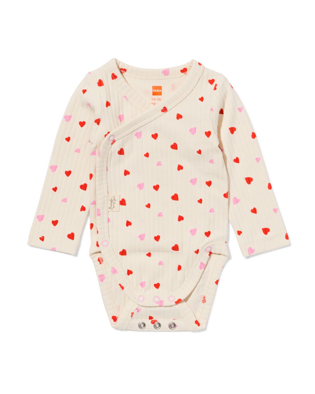 HEMA HEMA Newborn Meegroei Overslagromper LENZING™ ECOVERO™ Rib Hartjes Ecru (ecru)