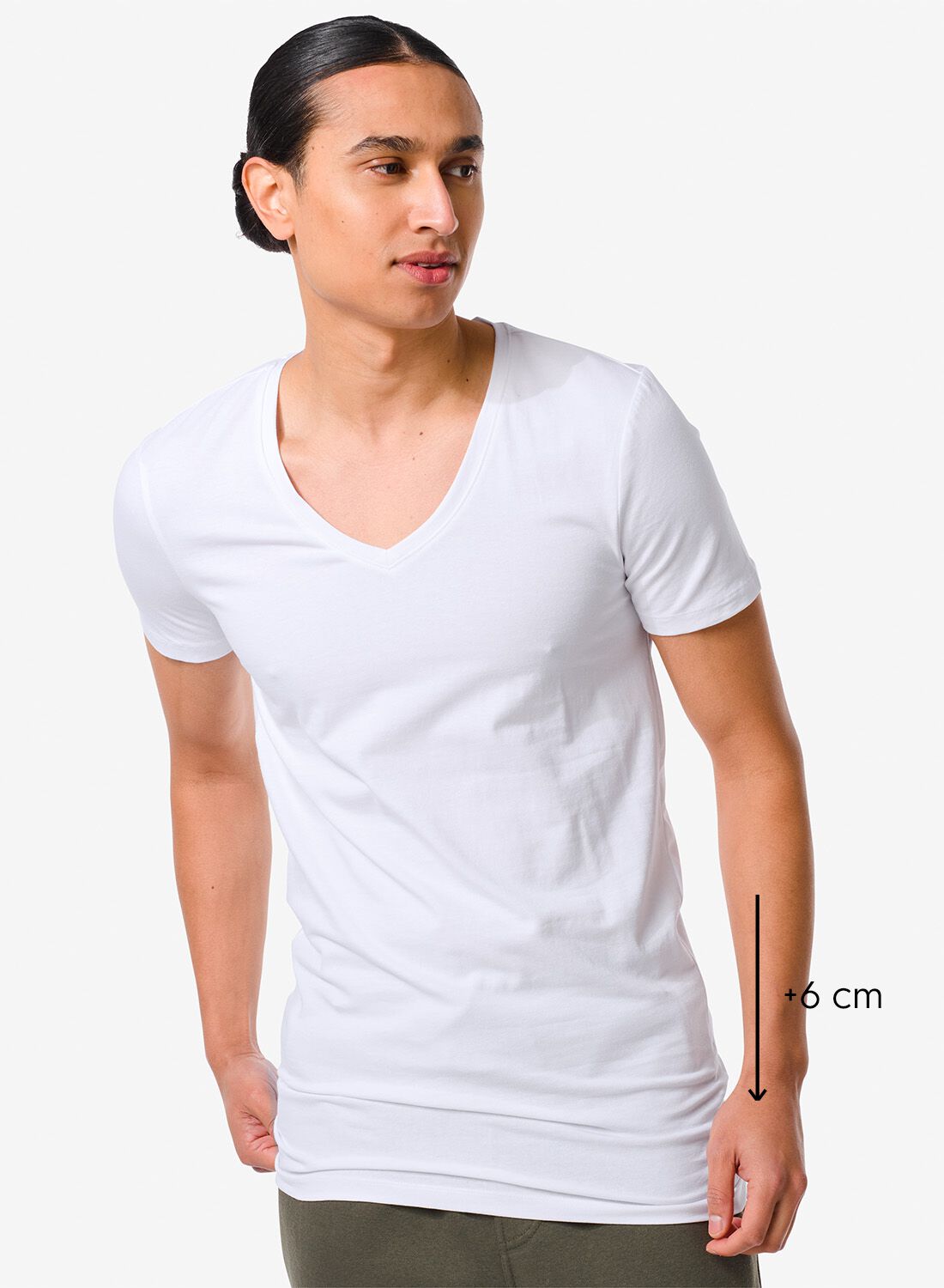 Heren T-shirt Slim Fit Diepe V-hals Extra Lang