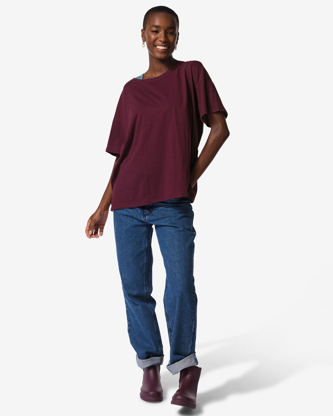 HEMA Dames T-shirt Dori Donkerrood (donkerrood)