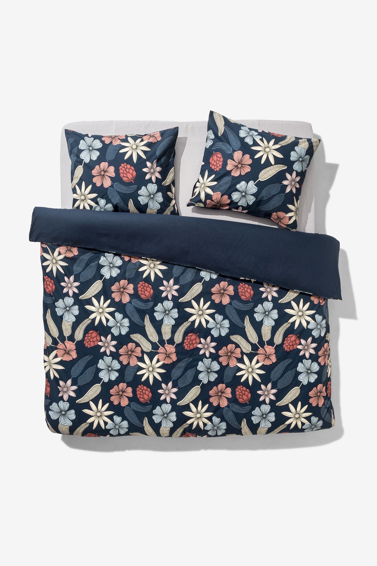 HEMA HEMA Dekbedovertrek 200x200/220cm Zacht Katoen Bloemen Blauw (blauw)