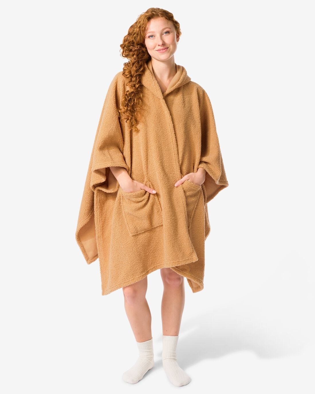 Dames Bankponcho One Size Met Capuchon En Zakken