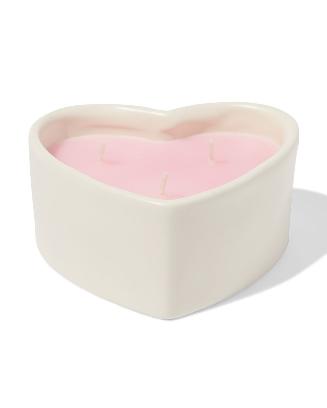 HEMA HEMA Kaars Drie Lonten 13x10cm Keramiek Hartvorm Roze