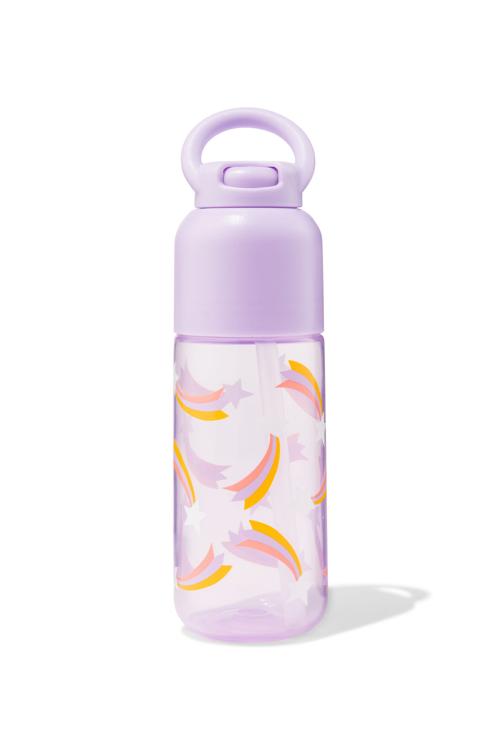 051 Waterfles Met Rietje Sterren 300ml (paars)