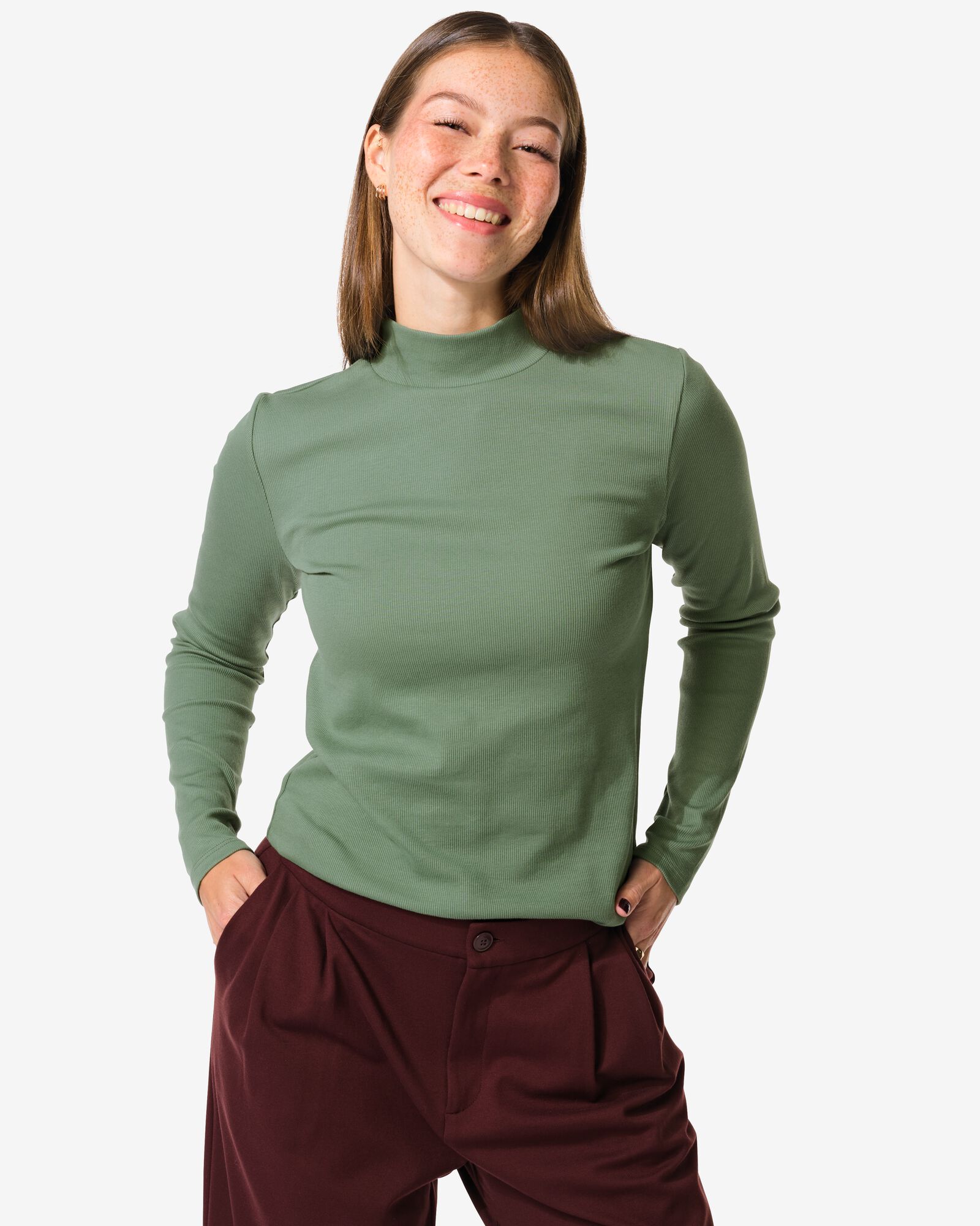 HEMA Dames T-shirt Clara Rib Groen (groen)