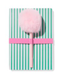 HEMA HEMA Notitieboekje Groen-roze Gestreept + Roze Pen
