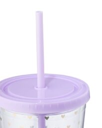 HEMA Drinkbeker 500ml Hartjes Met Rietje En Deksel Lila