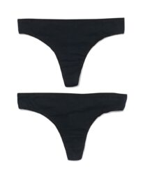 HEMA Dames Strings Stretch Katoen - 2 Stuks Zwart (zwart)
