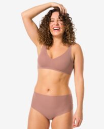 HEMA Damesstring Hoge Taille Micro Rib Lichtbruin (lichtbruin)