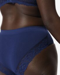 HEMA Dameshipster naadloos micro met kant donkerblauw (donkerblauw)