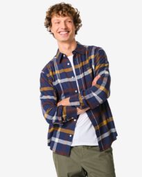 HEMA Herenoverhemd Maurice flanel ruiten donkerblauw (donkerblauw)