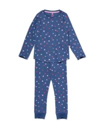 051 Kinderpyjama Rib Hartjes Donkerblauw (donkerblauw)