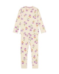 051 Kinderpyjama Rib Bloemen Gebroken Wit (gebroken wit)