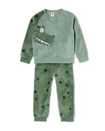 HEMA HEMA Kinderpyjama Fleece Dino Donkergroen (donkergroen)