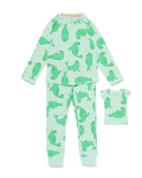 HEMA Kinderpyjama Stretch Katoen Zeehond En Poppennachtshirt Lichtgroen (lichtgroen)
