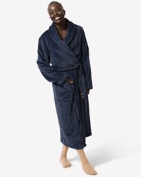 HEMA Badjas Rib Fleece Donkerblauw (donkerblauw)