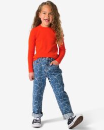 051 Kinderbroek Bloemen Middenblauw (middenblauw)