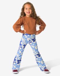 HEMA Kinderlegging Flared Fit Rib Bloemen Blauw (blauw)