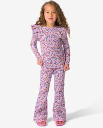 HEMA Kinderlegging Flared Fit Rib Bloemen Lavendel (lavendel)