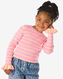 HEMA HEMA Kindertrui Rib Strepen Roze (roze)