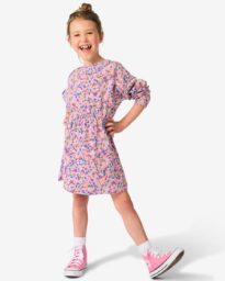 HEMA HEMA Kinderjurk Rib Bloemen Lavendel (lavendel)