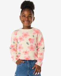 HEMA HEMA Kindertrui Bloemen Ecru (ecru)