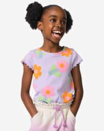 HEMA Kinder T-shirt Rib Bloemen Paars (paars)