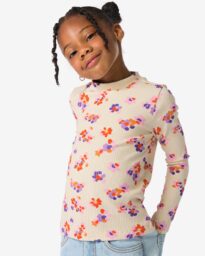 HEMA HEMA Kindershirt Rib Bloemen Ecru (ecru)