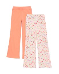 HEMA Kinderlegging Rib Flared Bloemen - 2 Stuks Perzik (perzik)