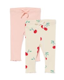 babyleggings rib kersen - 2 paar ecru